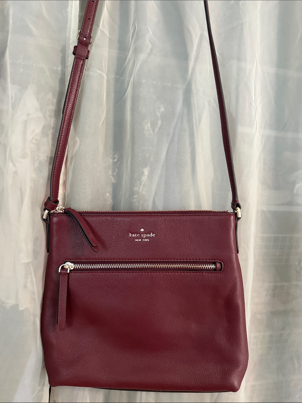 kate spade Pebbled Leather Crossbody in Deep Wine